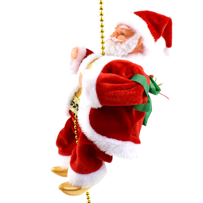 Santa Claus Climbing Beads Battery Operated Electric Climb up and down Climbing Santa with Light Music Christmas Decor Ornament